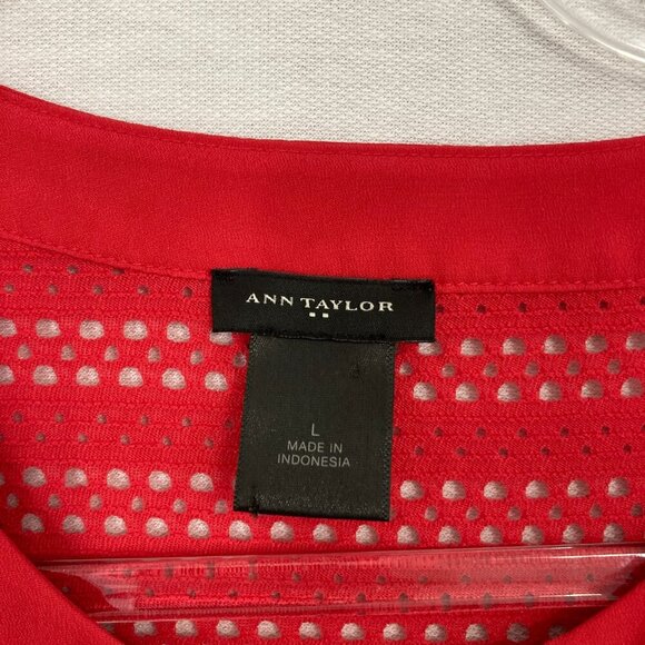 Ann Taylor Red Button Popover Mesh Open Knit Stretch Top Large - Picture 2 of 9